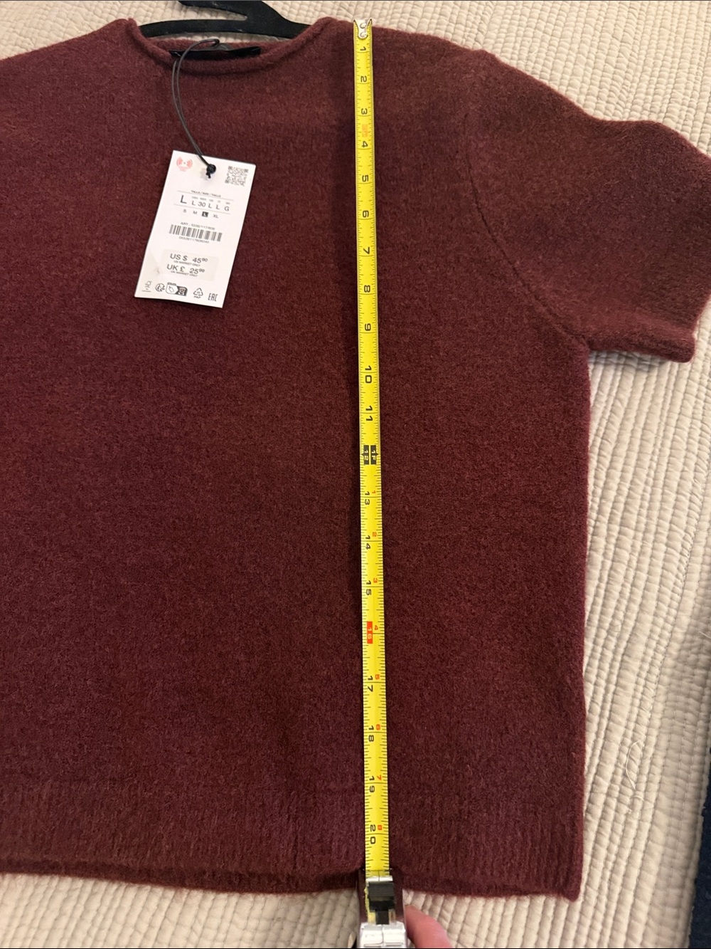 Zara Short-Sleeve Crew Sweater in Burgundy size L - Picture 6 of 6